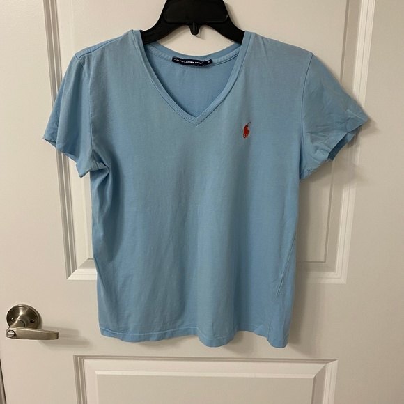 Ralph Lauren Sport Basic Short Sleeve V-Neck T-Shirt. Light Blue. Medium. - Picture 2 of 6
